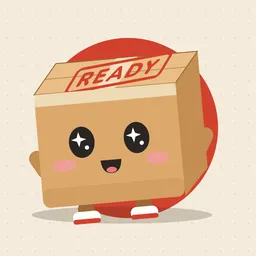Hako, the cardboard-box mascot of Ready in Japan